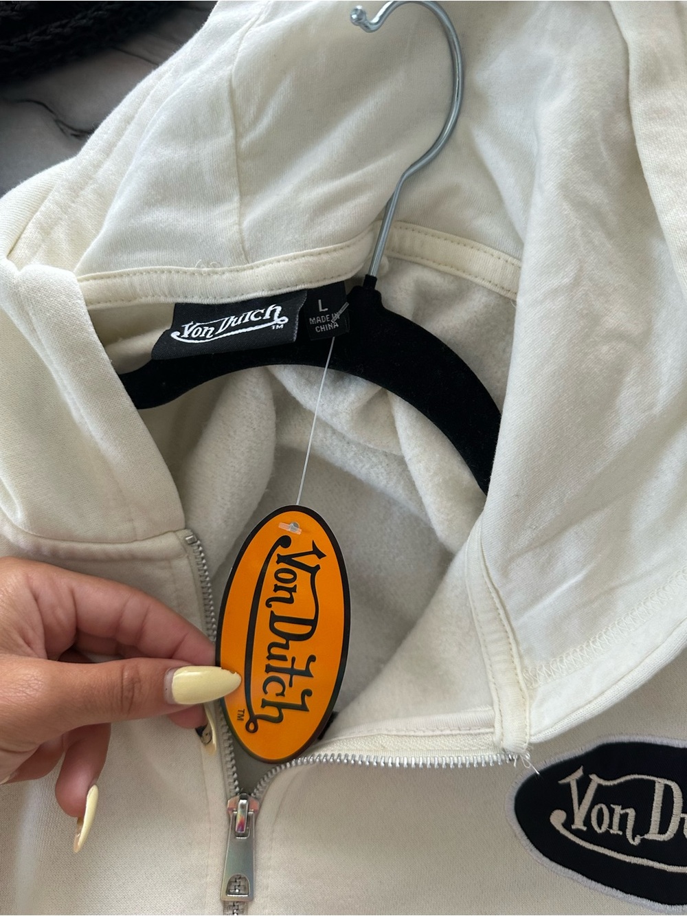 Von Dutch Full Zip Hoodie White Oversized Graphic Logo Sweatshirt Size Large - Picture 10 of 10
